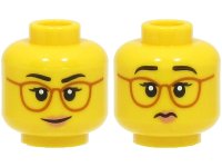 LEGO part Minifigure, Head Dual Sided Female, Black Eyebrows, Dark Orange Glasses, Peach Lips, Smile / Frown Pattern - Hollow Stud 3626pb3082