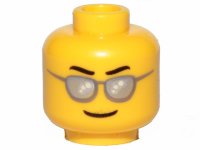 LEGO part Minifigure, Head Glasses with Silver Sunglasses, Black Eyebrows Wavy, Thin Grin Pattern - Hollow Stud 3626pb3103