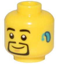 LEGO part Minifigure, Head Black Eyebrows and Thin Goatee, Dark Turquoise Hearing Aid Pattern - Hollow Stud 3626pb3201