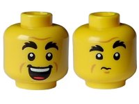 LEGO part Minifigure, Head Dual Sided Black Bushy Eyebrows, Forehead and Cheek Lines, Open Mouth Grin with Teeth / Closed Mouth, Chin Dimple Pattern - Hollow Stud 3626pb3222