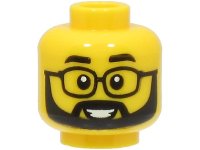 LEGO part Minifigure, Head Black Eyebrows, Glasses and Full Beard, Open Mouth Smile Pattern - Hollow Stud 3626pb3228