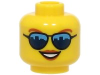 LEGO part Minifigure, Head Female Dark Orange Eyebrows and Lips, Sunglasses with Dark Blue Skyline Reflections, Open Mouth Smile with Teeth Pattern - Hollow Stud (BAM) 3626pb3326