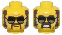 LEGO part Minifigure, Head Dual Sided Dark Brown Eyebrows, Sideburns, Moustache, and Stubble, Black and Silver Glasses, Closed Mouth / Open Mouth Scowl Pattern - Vented Stud 3626pb3369