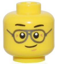 LEGO part Minifigure, Head Black Eyebrows, Silver Glasses, and Closed Mouth Crooked Smile Pattern - Vented Stud 3626pb3371
