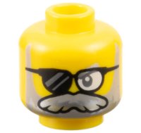 LEGO part Minifigure, Head Dark Bluish Gray Eye, Black Sunglasses with Clear Left Lens, Light Bluish Gray and Silver Beard and Moustache Pattern - Vented Stud 3626pb3438