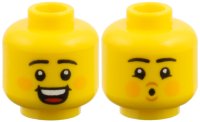 LEGO part Minifigure, Head Dual Sided, Black Eyebrows, Orange Cheeks, Open Smile / Pucker Pattern 3626pb4063