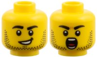 LEGO part Minifigure, Head Dual Sided, Black Eyebrows and Stubble / Lopsided Smile / Shouting Pattern 3626pb4140
