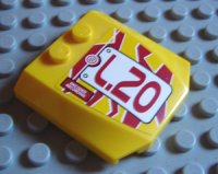 LEGO part Wedge 4 x 4 x 2/3 Triple Curved with Dark Red 'L.20' Pattern (Sticker) - Set 8113 45677pb024