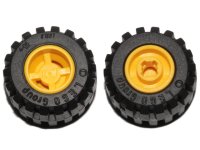 LEGO part Wheel 11mm D. x 12mm, Hole Notched for Wheels Holder Pin with Black Tire 21mm D. x 12mm - Offset Tread Small Wide, Band Around Center of Tread (6014b / 87697) 6014bc05