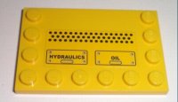 LEGO part Tile, Modified 4 x 6 with Studs on Edges with Black 'HYDRAULICS' and 'OIL' Pattern (Sticker) - Set 7632 6180pb024