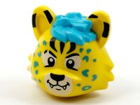 LEGO part Minifigure, Head, Modified Cat with Medium Azure Hair and Rosettes, Black Markings, Eyes and Nose Pattern 73235pb01