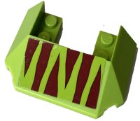 LEGO part Wedge 6 x 4 Cutout (Train Roof) with 5 Large Bottom Tubes with Dark Red Vertical Dinosaur Stripes Pattern (Sticker) - Set 75938 13269pb013