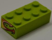 LEGO part Stein 2 x 4 mit Rot und Gelb Flamme Untere Hälfte Muster auf Beiden Enden (Aufkleber) - Set 8199 3001pb092