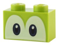 LEGO part Stein 1 x 2 mit Dunkelblau und Schwarz Augen auf Weißem Hintergrund Muster (Super Mario Yoshi) 3004pb206