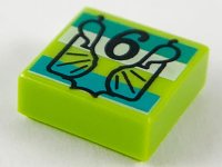 LEGO part Tile 1 x 1 with Black '6', Dark Turquoise and White Stripes Pattern 3070pb173