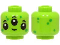 LEGO part Minifigure, Head Alien with 3 Black Eyes and Eyebrows, Bright Green Dots, Grin Pattern - Vented Stud 3626pb3540