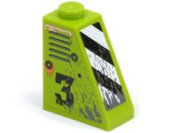 LEGO part Slope 65 2 x 1 x 2 with Vents and Worn '3' on Right Side and Black and White Danger Stripes on Front Pattern (Stickers) - Set 8958 60481pb001R