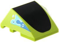 LEGO part Wedge 4 x 3 Triple Curved No Studs with Black Parabolic Top, Blue and Medium Azure Triangular Squiggles with White Circles Pattern 64225pb086