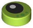 LEGO part Tile, Round 1 x 1 with Black Eye with White Pupil and 3 Bright Green Dots Pattern 98138pb409