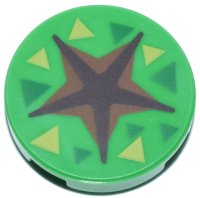LEGO part Tile, Round 2 x 2 with Bottom Stud Holder with Dark Brown and Reddish Brown Star Shaped Crevice, Green and Lime Triangles Pattern (Animal Crossing Fossil Dig Spot) 14769pb666