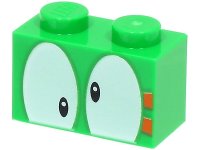 LEGO onderdeel Brick 1 x 2 with Black Eyes on White Background and 2 Orange Rectangles Pattern (Super Mario Lemmy Upper Face) 3004pb287