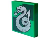 LEGO onderdeel Tile 2 x 2 with Silver Slytherin Crest on Dark Green Squares Pattern 3068pb2358