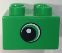 LEGO onderdeel Duplo, Brick 2 x 2 with Circled Black Eye Small with Crescent and White Pupil Pattern on Both Sides 3437pb094