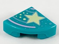 LEGO part Tile, Round 1 x 1 Quarter with Bright Light Yellow Star and Spots, Bright Pink and Metallic Light Blue Lines Pattern 25269pb007