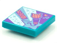 LEGO part Tile 2 x 2 with BeatBit Album Cover - Metallic Light Blue Stars and Cat Head Microphone Pattern 3068pb1546
