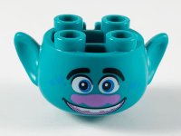 LEGO part Minifigure, Head, Modified Trolls with Black Eyebrows, Blue Eyes and Freckles, Medium Lavender Nose, Open Mouth Smile with Top Teeth Pattern 65461pb02