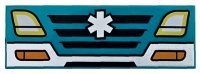 LEGO part Tile 2 x 6 with White Bumper and EMT Star of Life, Black Grille, Yellow Headlights and Orange Blinkers Pattern 69729pb097