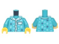 LEGO part Torso Pajamas 4 Buttons, White Collar and Pocket, Snowflakes Pattern / Dark Turquoise Arms / Yellow Hands 973pb4488c01