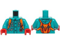 LEGO part Torso Jacket with Hood and Pockets with Silver Zippers, Orange Backpack with Red Belts, Carabiner and Compass Pattern (BAM) / Dark Turquoise Arms / Red Hands 973pb6379c01