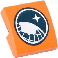 LEGO part Slope, Curved 2 x 2 x 2/3 with Dark Blue and White Arctic Explorer Logo Pattern 15068pb004
