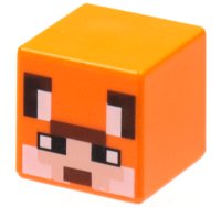 LEGO part Minifigure, Head, Modified Cube with Pixelated Light Nougat Face, Black Eyes and Ears, White Auricles and Cheeks, and Reddish Brown Mouth Pattern (Minecraft Fox Skin) 19729pb048