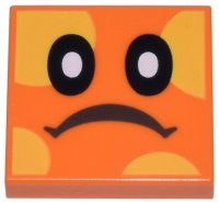 LEGO part Tile 2 x 2 with Black Eyes with White Pupils, Frown, Yellow Spots Pattern (Super Mario Bramball Face) 3068pb1528