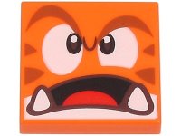 LEGO part Tile 2 x 2 with Angry Reddish Brown Eyebrows, Dark Brown and White Eyes, Black Open Mouth with Bottom Fangs and Red Tongue Pattern (Super Mario Cat Goomba Face) 3068pb2097