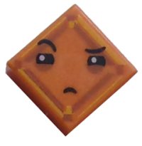 LEGO part Tile 1 x 1 with Face with Narrowed Eyes, One Eyebrow Raised and Small Frown (Kryptomite) Pattern 3070pb109