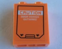 LEGO part Brick 1 x 2 x 2 with Inside Stud Holder with Door Hatch and 'CAUTION DOOR SWINGS OUTWARD' Pattern (Sticker) - Set 60195 3245cpb143