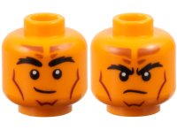 LEGO part Minifigure, Head Dual Sided Black Bushy Eyebrows, Dark Orange Forehead Markings, Dark Red Contour Lines, Lopsided Grin / Frown Pattern - Vented Stud 3626pb3673