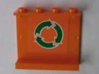 LEGO part Panel 1 x 4 x 3 - Hollow Studs with Green and White Recycling Arrows on Orange Background Pattern (Sticker) - Set 7991 4215bpb42