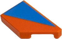 LEGO part Tile, Modified 1 x 2 Wedge Right with Dark Azure Triangle Pattern 5092pb021