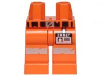 LEGO onderdeel Hips and Legs with Belt, Worn Reflective Stripes and 'EMMET' Name Tag Pattern 970c00pb0897
