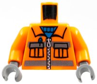 LEGO onderdeel Torso Town Construction Zipper Vest with Pockets and Blue Shirt Pattern / Orange Arms / Dark Bluish Gray Hands 973pb0263c02