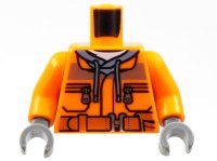 LEGO onderdeel Torso Construction Jacket over Sand Blue Hoodie, Reflective Stripe, Zipper Pockets, Dark Orange Belt with Pouch and Radio, NO Back Print Pattern (BAM) / Orange Arms / Dark Bluish Gray Hands 973pb3379c01