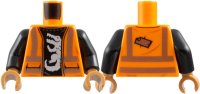 LEGO onderdeel Torso Safety Vest with Silver Reflective Stripes and Black Shirt with White Alligator / Crocodile Pattern / Black Arms / Medium Nougat Hands 973pb3676c01