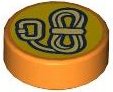 LEGO onderdeel Tile, Round 1 x 1 with Tan Rope with Carabiner on Bright Light Orange Background Pattern 98138pb427