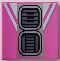 LEGO part Tile 2 x 2 with Dark Silver SW R2-D2 Astromech Droid Vents on Silver Rectangle, White Stripes Pattern 3068pb2463