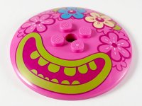LEGO part Dish 6 x 6 Inverted (Radar) - Solid Studs with 4 Flowers and Large Magenta Mouth, Lime Lips and Teeth Pattern 44375bpb13