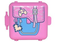 LEGO part Container, Box 3 x 8 x 6 2/3 Half Front with Dark Azure Purse with Strap, Heart Game Controller Charm, Pixelated Heart Charm Pattern 64462pb10